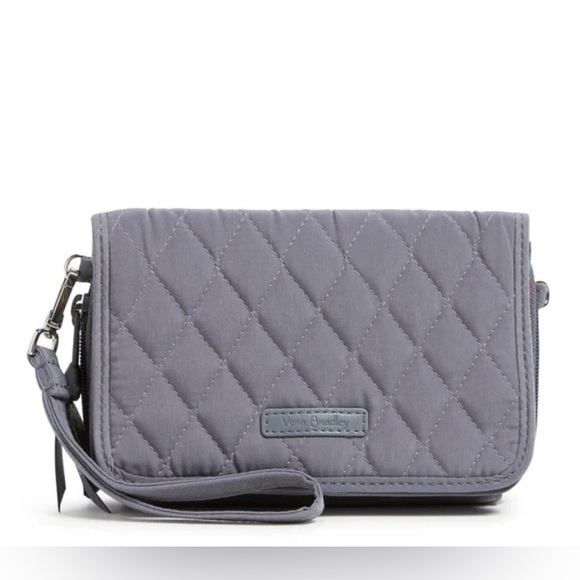 NWOT Vera Bradley RFID 3-in-1 Crossbody Bag in Microfiber Blue/Grey - Picture 1 of 11